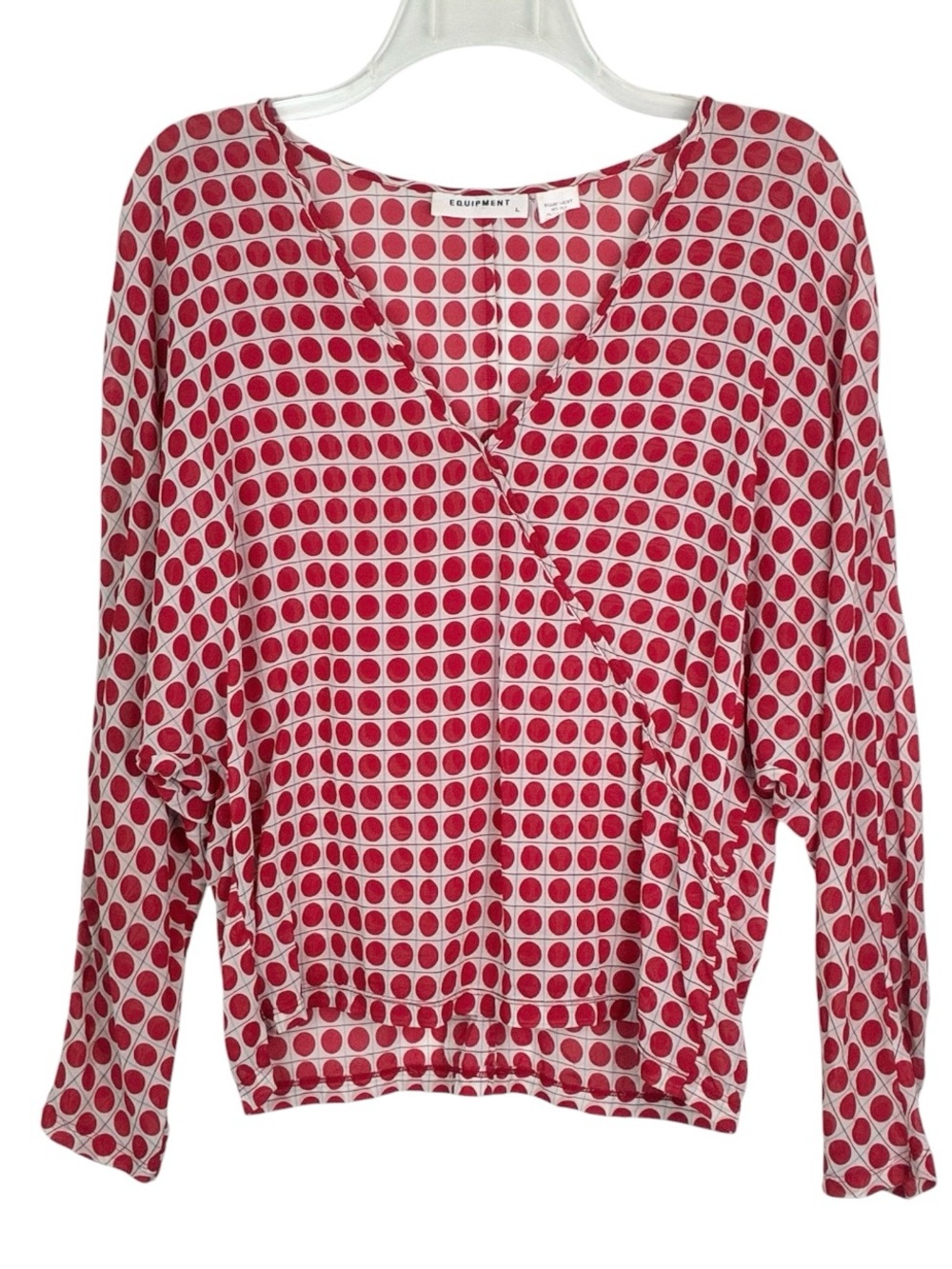 Equipment Red & White Polka Dot Faux Wrap Silk Blouse Size Large